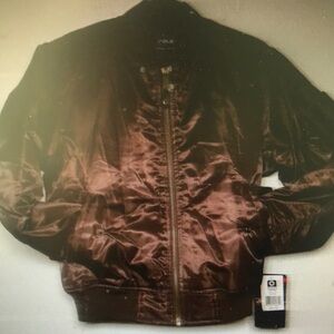 Men's Shiny Brown Bomber Jacket - Classic Zip Front
